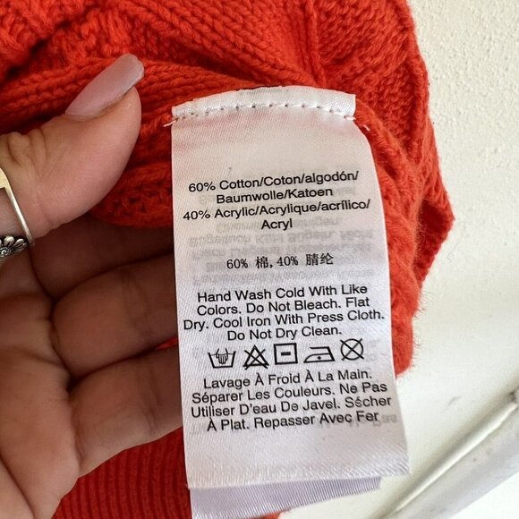 DKNY Cable Sweater XLARGE Knit pullover V-Neck Long-Sleeve Orange Tangerine NWT - Picture 8 of 9